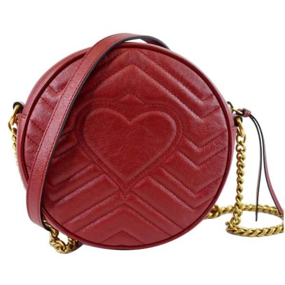 Gucci GG Mini Marmont Round Shoulder Bag in Red - Picture 2 of 3